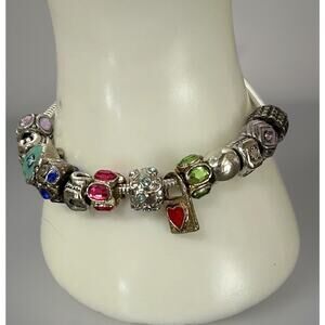 Lovely Silver Tone Beaded Rhinestone Bracelet. Measures 7"